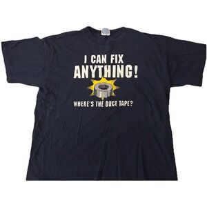 Y2K Funny Graphic T-Shirt XL Gildan‎ I Can Fix Anything Duct Tape Joke Tee Navy